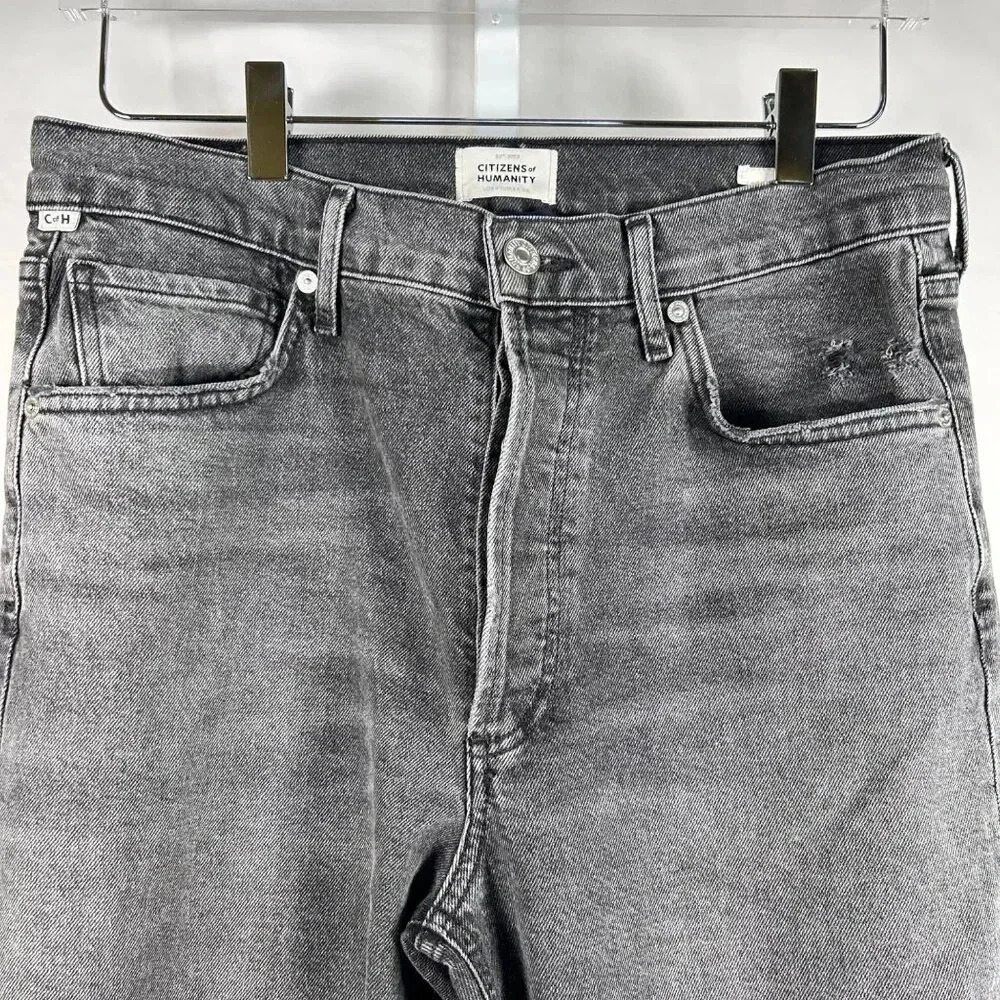 Citizens of Humanity Jolene Size 29 Jeans Denim Black Distressed High Rise - Picture 3 of 9